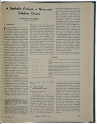 A symbolic analysis of relay and switching circuits by Claude Elwood SHANNON - First edition - 1938 - from SOPHIA RARE BOOKS (SKU: 5212)