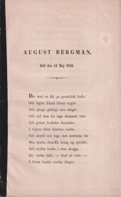 August Bergman. Död den 14 maj 1850 [= rubrik].