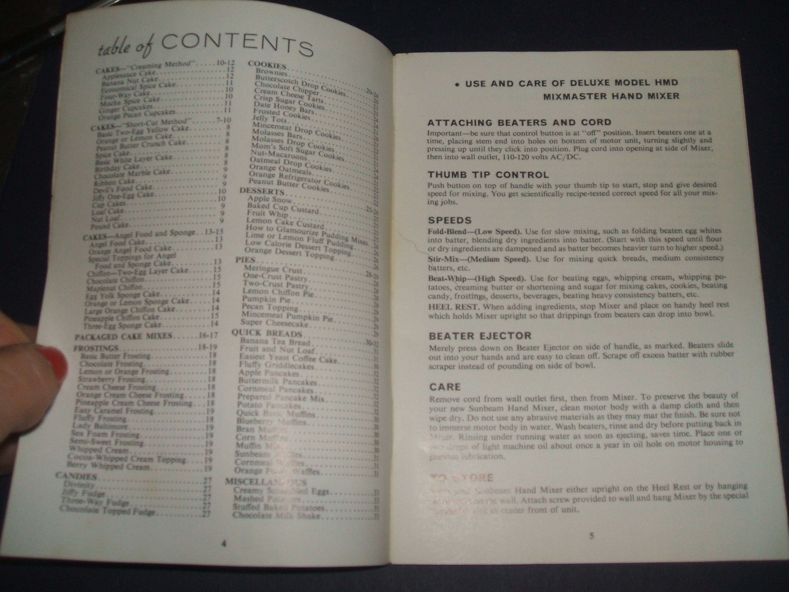 Sunbeam Mixmaster Hand Mixer Recipe and Instruction book by Sunbeam