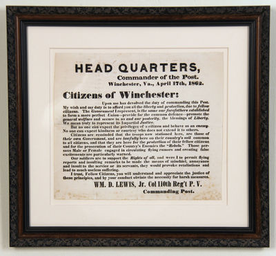 First Federal Occupation of Winchester Broadside