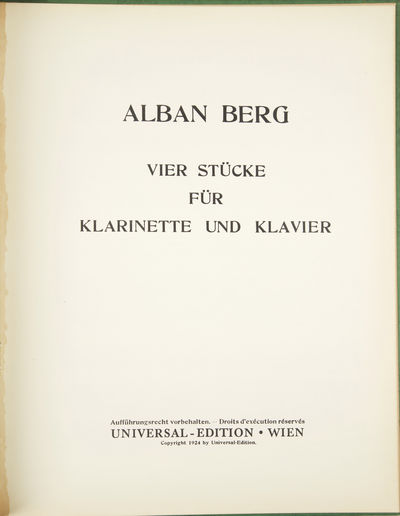 [Op. 5]. Vier Stücke für Klarinette und Klavier [Score]