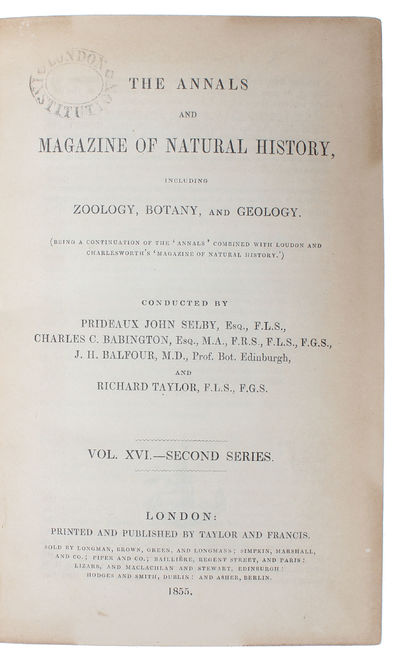 On the Law which has Regulated the Introduction of New Species. [In: The Annals and Magazine of Natural History. Second Series, Volume 16]. - [INAUGURATING THE DISCOVERY OF THE ORIGIN OF SPECIES] (photo 2)