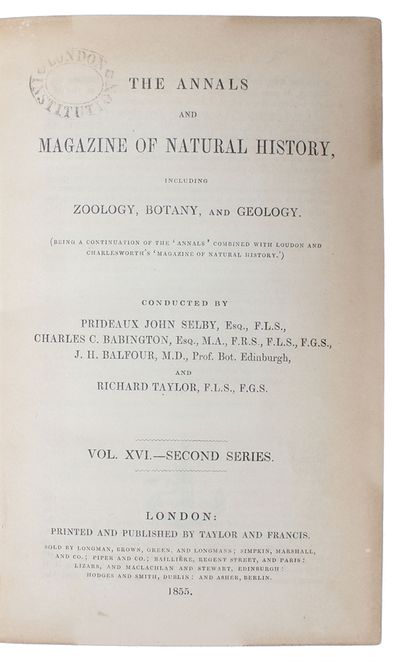 On the Law which has Regulated the Introduction of New Species. [In: The Annals and Magazine of Natural History. Second Series, Volume 16]. - [INAUGURATING THE DISCOVERY OF THE ORIGIN OF SPECIES] (photo 3)