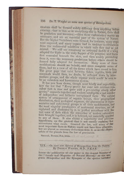 On the Law which has Regulated the Introduction of New Species. [In: The Annals and Magazine of Natural History. Second Series, Volume 16]. - [INAUGURATING THE DISCOVERY OF THE ORIGIN OF SPECIES] (photo 9)