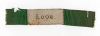 Punch paper "Love" needlepoint silk ribbon bookmark