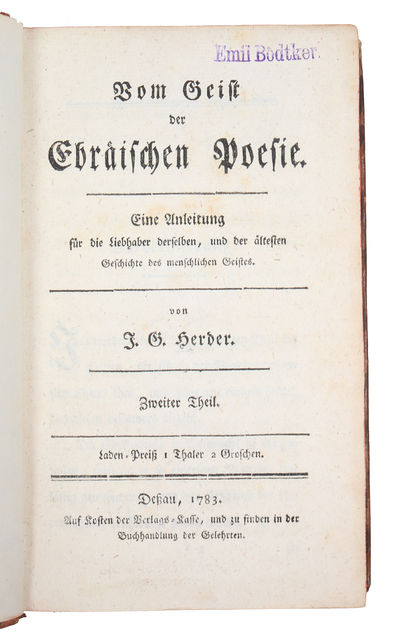 Vom Geist der Ebräischen Poesie. Eine Anleitung für die Liebhaber derselben und der ältesten Geschichte des menschlichen Geistes. 2 vols. (photo 3)