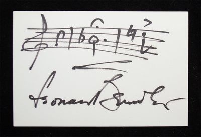 N.P.N.D. C.A., 1957. BERNSTEIN, Leonard. Autograph Musical Bars, Signed. . A small 3 x 4 1/2 inch; 7...
