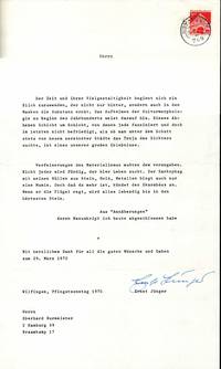 Maschinenschriftl. Brief mit eigenh. Unterschrift. Wilflingen, Pfingstsonntag 1970.