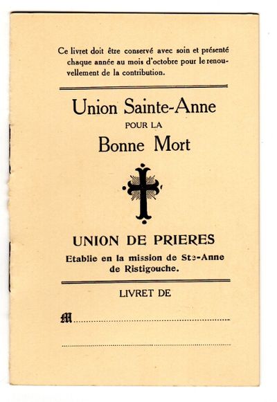 Union de Prieres etabile en la mission de Ste-Anne de Ristigouche [cover title]