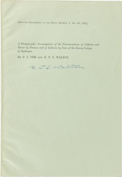 A Photographic Investigation of the Transmutation of Lithium and Boron by Protons and of Lithium by Ions of the Heavy Isotope of Hydrogen; From the Proceedings of the Royal Society, A. Vol. 141, pp. 733-742