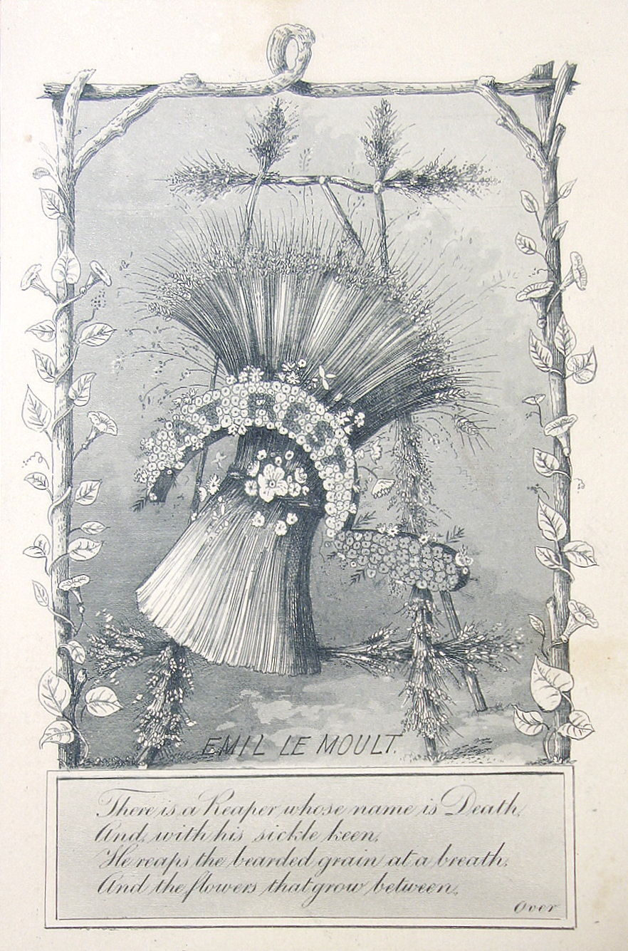 Engraved trade card with a dried sheaf of Italian