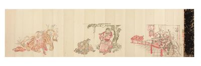 An e-bangire (writing-paper edition), depicting six of the main characters from Shui hu zhuan [J: Suikoden; Water Margin [or] Outlaws of the Marsh]