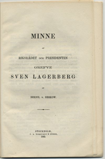 Minne af riksrådet och presidenten grefve Sven…