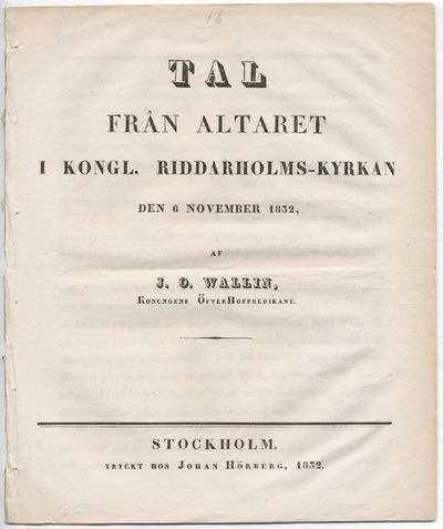 Tal från altaret i kongl. Riddareholms-kyrkan den…