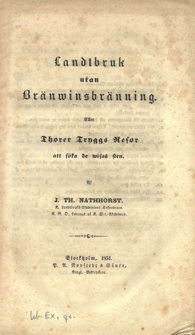 Landtbruk utan Bränwinsbränning. Eller Thorer…