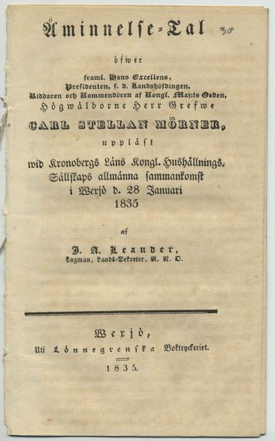 Åminnelse-tal öfwer framl. hans excellens,…