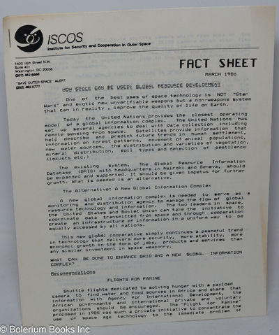 ISCOS, fact sheet (March 1986). How space can be used: global rescue development