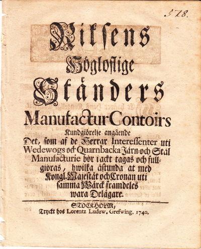 Riksens högloflige ständers manufactur contoirs…