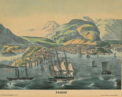 Speilvendt prospekt av Bergen.