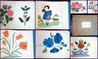 School Girl Art - Dear Naive Watercolors of Flowers and a Young Girl w Hand Constructed Album Christina Potts
