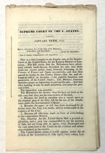 SUPREME COURT OF THE U. STATES. JANUARY TERM, 1833./ MAYOR, ALDERMEN, &C. OF THE CITY OF N. ORLEANS, DEFENDANTS AND APPELLANTS, VS. THE U. STATES, COMPLAINANTS AND APPELLEES. / CASE FOR APPELLANT