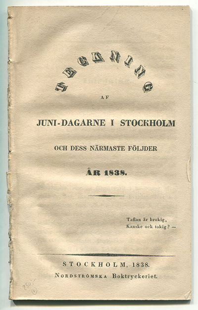 Teckning af juni-dagarne i Stockholm och dess…