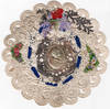 Intricate Circular Lace Paper Valentine with Embossed Scrap, Woven together with Silk Ribbon