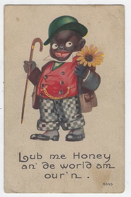 Postcard - African American Boy All Dressed Up Holding Flower, Loub Me Honey