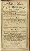 Cocker's English dictionary: interpreting the most refined and difficult words in divinity, philosophy, law, physick, mathematicks, husbandry, mechanicks, &c