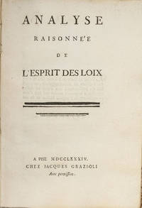 Analyse Raisonee de l'Esprit des Loix. Pisa, 1784