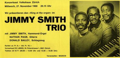 JIMMY SMITH TRIO (Nov 27, 1968) Swiss concert flyer