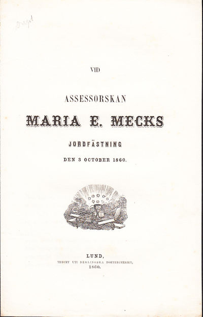 Vid assessorskan Maria E. Mecks jordfästning den…