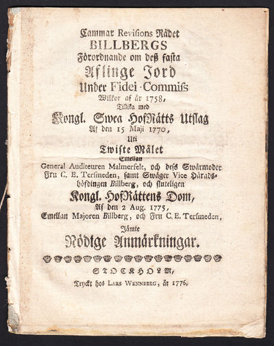 Cammar revisions rådet Billbergs Förordnande om…