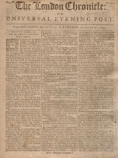 The London Chronicle: Or Universal Evening Post. From Saturday, August 25, to Tuesday, August 28, 1759