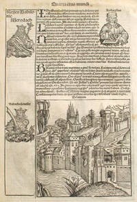 Constantinople, Bologna and a Chess Player in the Liber chronicarum- Nuremberg Chronicle, an individual page from the Chronicle featuring Bisantium (Byzantium, now CONSTANTINOPLE) and Bononia (BOLOGNA), with Chess Player (Plate No. LXII) by Wilhelm (ills) Michel and Pleydenwurff - First edition - 1494 - from Antipodean Books, Maps & Prints (SKU: 21639)