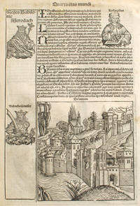 Constantinople, Bologna and a Chess Player in the Liber chronicarum- Nuremberg Chronicle, an individual page from the Chronicle featuring Bisantium (Byzantium, now CONSTANTINOPLE) and Bononia (BOLOGNA), with Chess Player (Plate No. LXII)