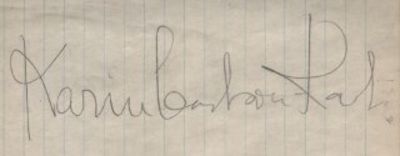 AUTOGRAF - KARIN CARLSSON KAVLI (1906-1990).
