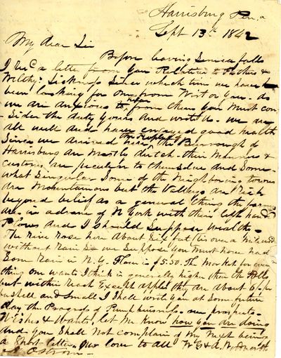 Autograph Letter Signed to A. Ostrom, Johnstown, Fulton Co., New York, datelined Harrisburg, Pennsylvania September 13, 1842