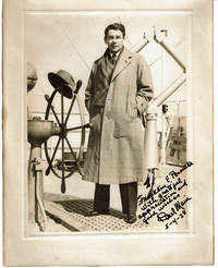 image of ORIGINAL PHOTOGRAPH of the ACADEMY AWARD WINNING AMERICAN MOVIE STAR PAUL MUNI, INSCRIBED_SIGNED by MUNI aboard ship after his benefit performance in ISRAEL.