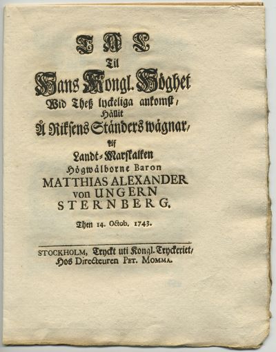 Tal til hans kongl. höghet wid thess lyckeliga…