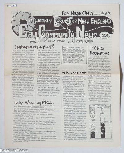 Gay Community News: a weekly forum for New England. Vol. 1 no. 41 (April 6, 1974)
