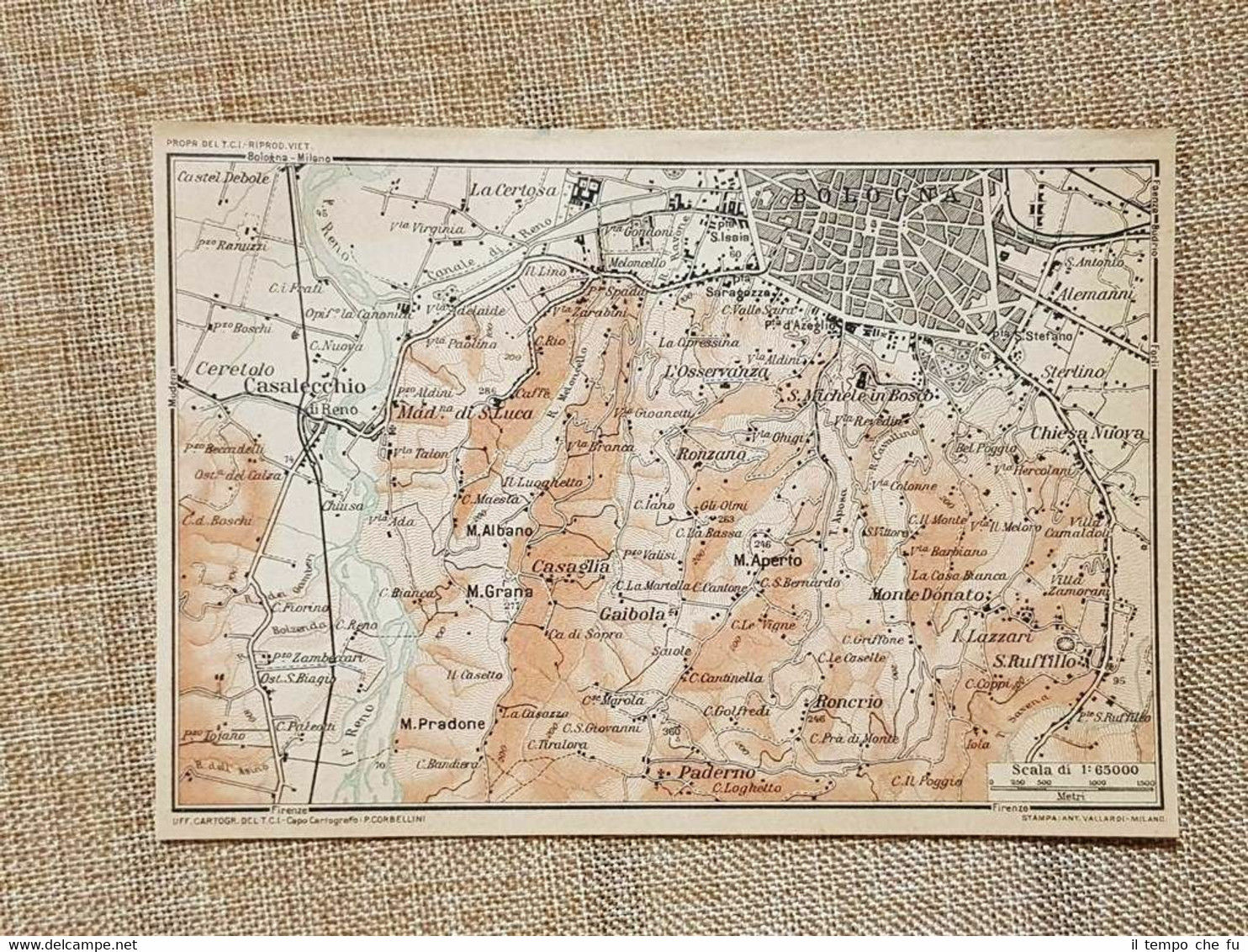Carta geografica o cartina del 1939 Bologna La Certosa Emilia Romagna T