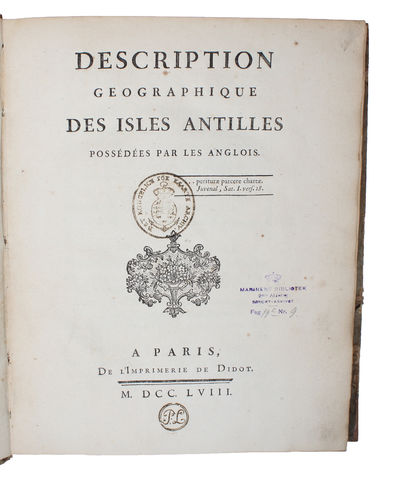 Déscription géographique des Isles Antilles possedées par les Anglois. Scavoir la Jamaique, la Barbade, Antigue, Montserrat, S. Christophle, Nieves, l'Anguille, et les Vierges Isles Lucayes et Bermudes... Pour le Service des Vaissaux du Roy. (photo 4)