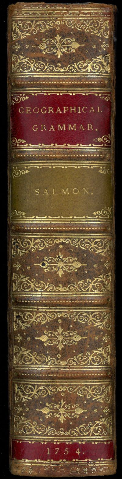 A new geographical and historical grammar : wherein the geographical part is truly modern ; and the present state of the several kingdoms of the World is so interspersed, as to render the study of Geography both entertaining and instructive.Containing, I. A description of the figure and motion of the earth. II. Geographical definitions and problems, being a necessary introduction to this study. III. A general division of the globe into land and water. IV. The situation and extent of the several countries contained in each quarter of the World ; their cities, chief towns, history, present state, respective forms of government, forces, revenues, taxes, revolutions, and memorable events.Together with an account of the air, soil, produce, traffic, curiosities, arms, religion, language, universities, bishopricks, manners, customs, habits, and coins, in use in the several kingdoms and states described.Illustrated with a set of twenty-three new maps of several countries, drawn, by the direction of Mr. Salmon, and (photo 2)