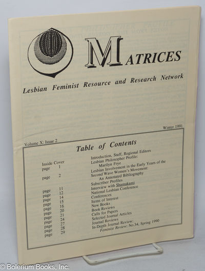 Matrices: Lesbian Feminist Resources and Research Network; Volume 10, Issue 2, Winter 1991