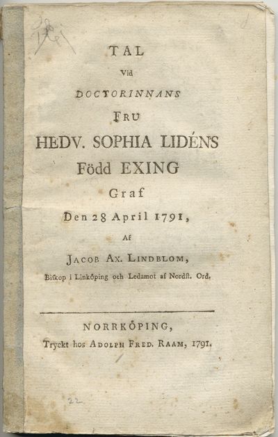 Tal vid doctorinnans fru Hedv. Sophia Lidéns född…