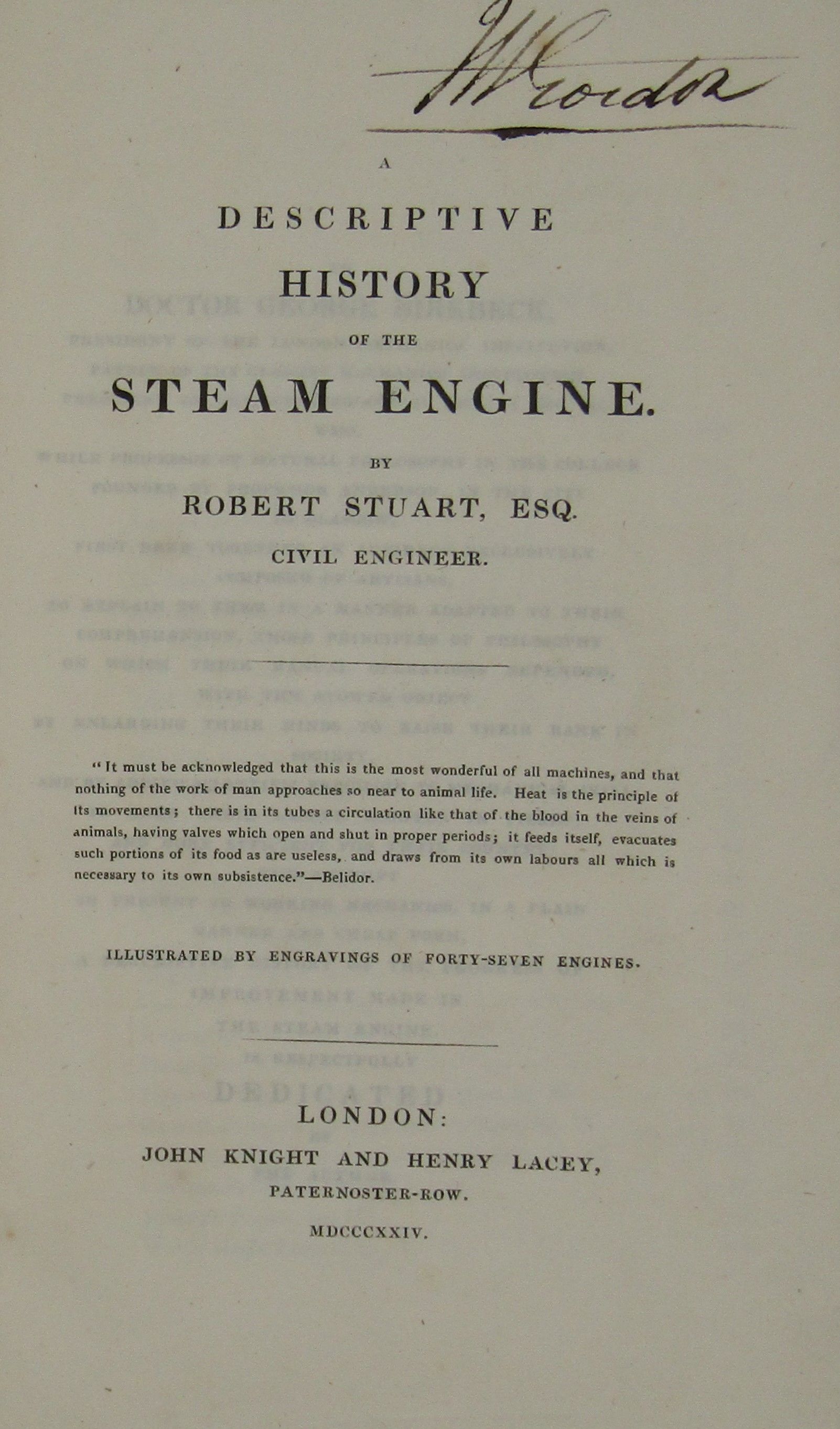 A descriptive history of the steam engine. by STUART Robert 1824