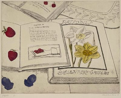 , 1989. Original color etching, number 1/1, of American artist Marion Lerner Levine’s “Daffodils...