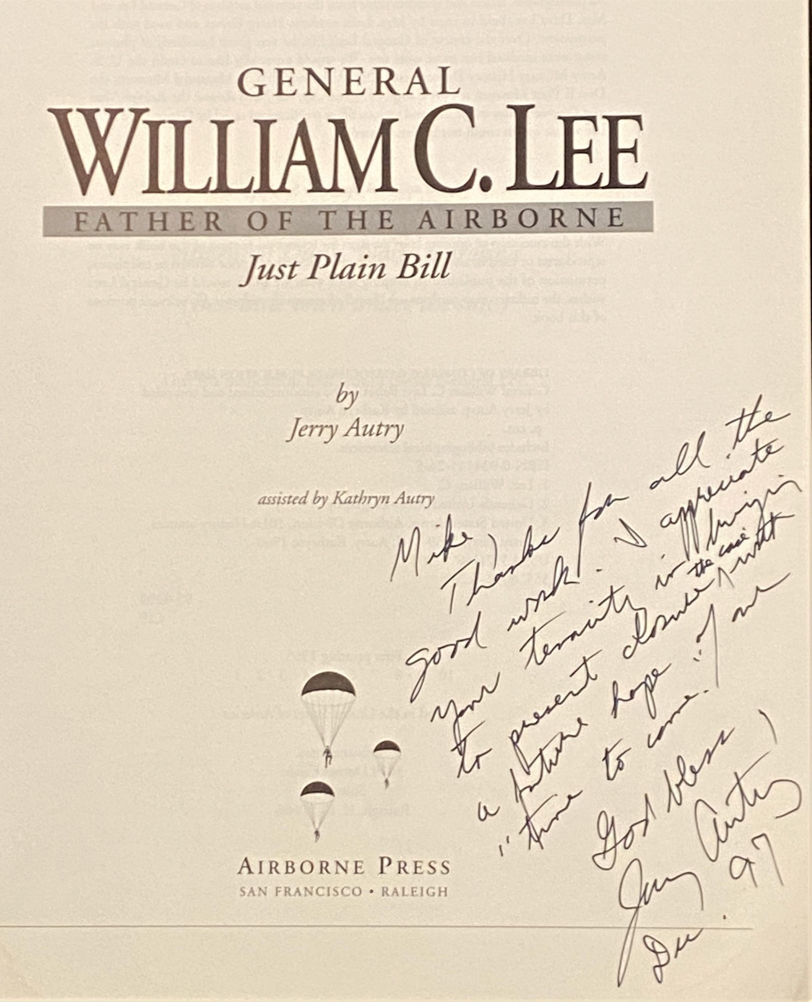 General William C. Lee, Father of the Airborne, Just Plain Bill by