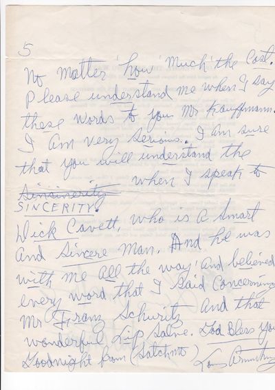 Autograph letter signed ("(Satchmo) Louis Armstrong)") to Erich Kauffmann, [Corona, N.Y.] April 5,1970